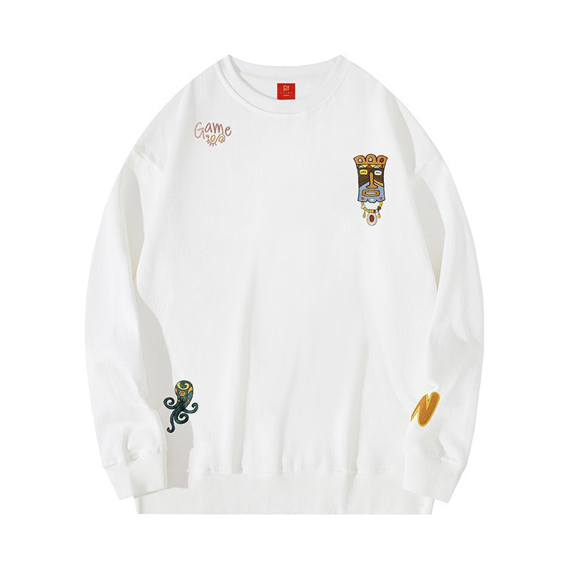 Playful Harajuku Style Cartoon Embroidered Sweatshirt for Men