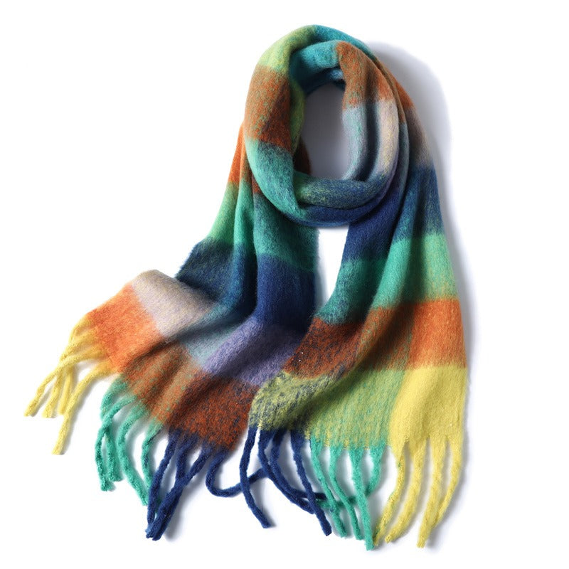 Thickened Imitation Cashmere Plaid Scarf for Women