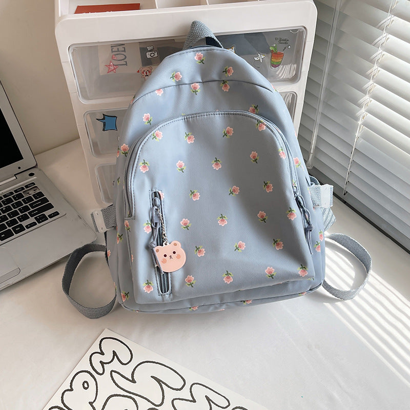 Floral Nylon Backpack - Harajuku Style School Bag