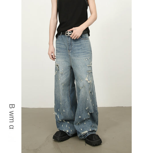 Harajuku Style Distressed Denim Trousers for Men