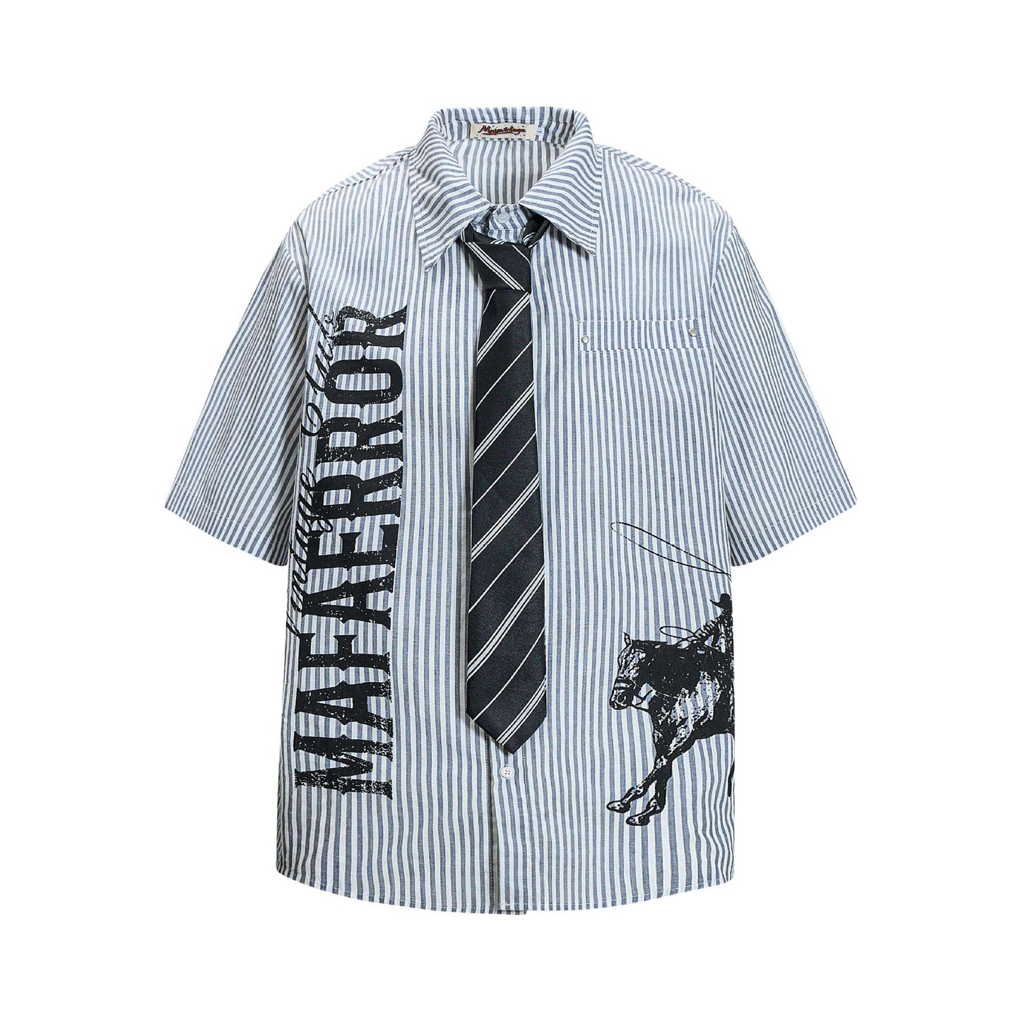 Western Denim Printed Short-Sleeved Shirt — Harajuku Street Style Japan