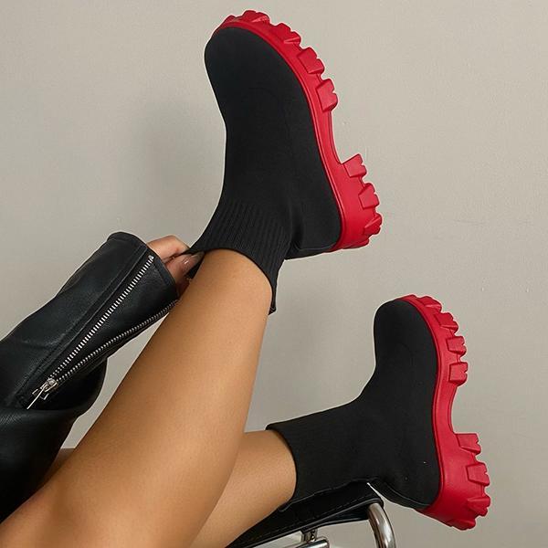 Thick-Soled Casual Couple Shoes for Women – Large Size Short Boots in Knitted Design