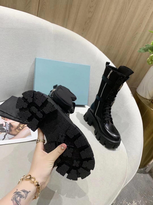 Women's Mid Boots - Leather Platform Tactical Knight Boots