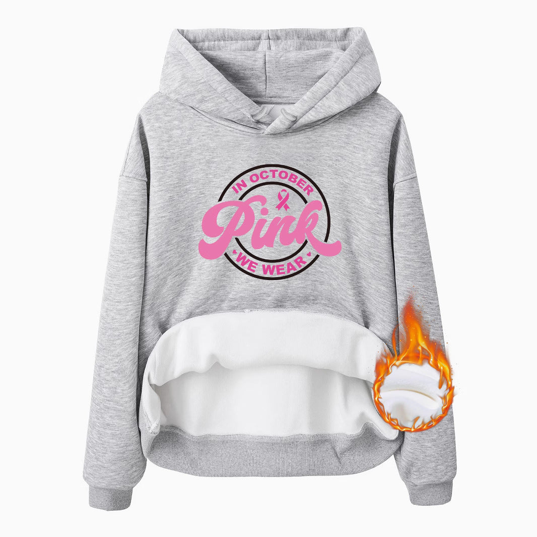 Breast Cancer Awareness Velvet Hooded Sweatshirt