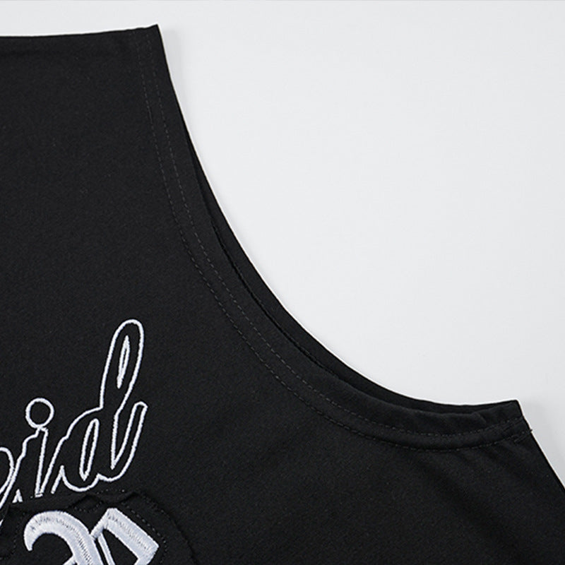 Cross Gothic Letter Embroidered Wide Shoulder Vest — Harajuku Street Style