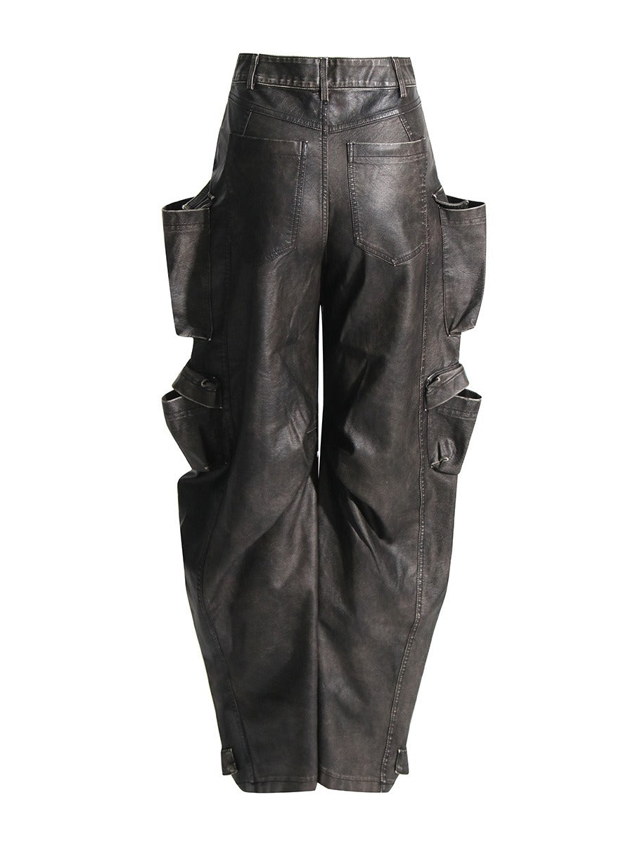 Harajuku Style High Waisted Patchwork Leather Pants