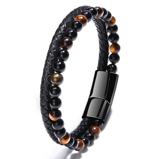 Volcanic Tiger Eye Beaded Bracelet - Harajuku Style