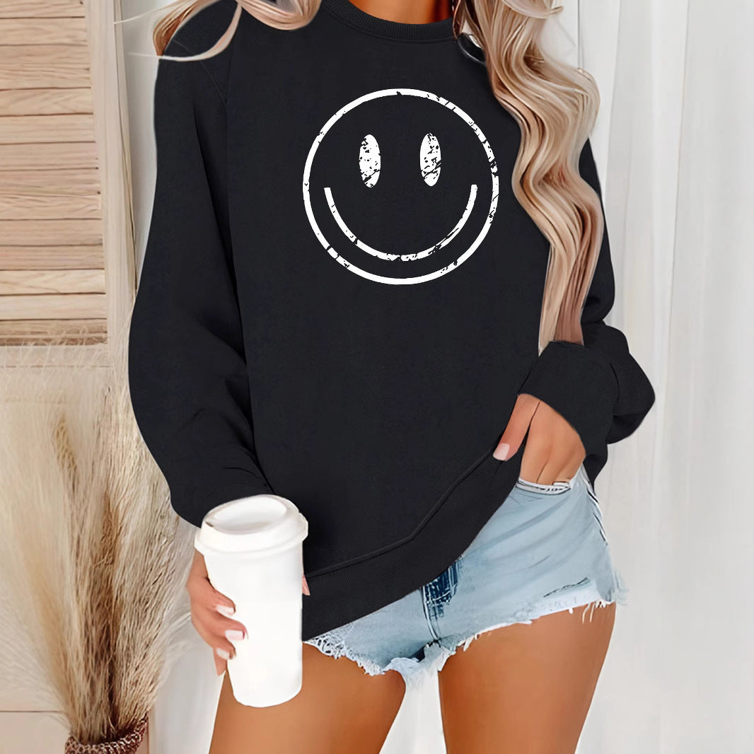 Cartoon Smiley Face Printed Hoodie for Harajuku Style