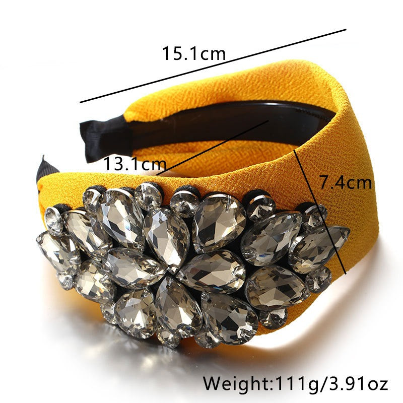 Solid Color Diamond Inlaid Wide Edge Anti-Slip Face Wash Headband