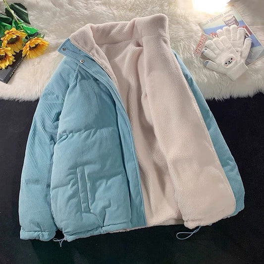 Harajuku Style Corduroy Lamb Wool Coat for Women