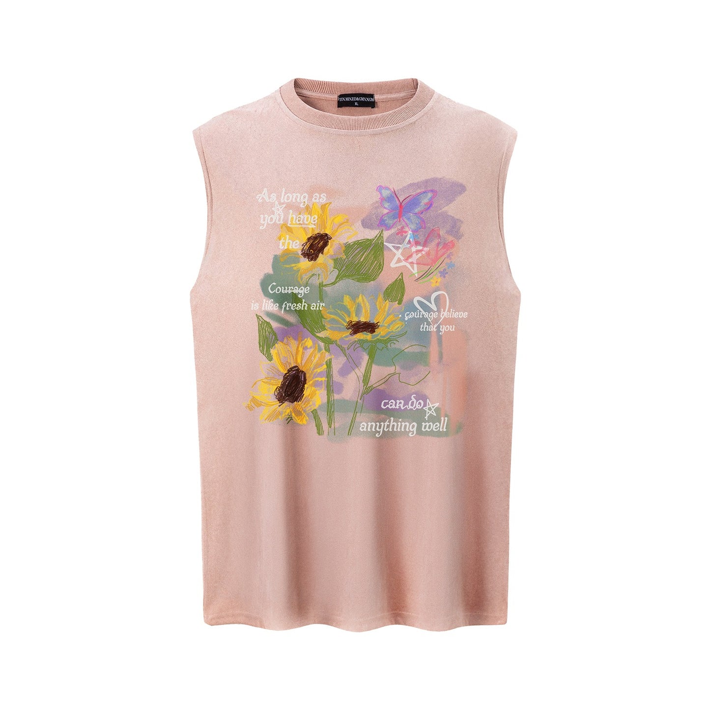 Sunflower Printed Vest — Vintage Cotton Blend Loose Fit Harajuku Style