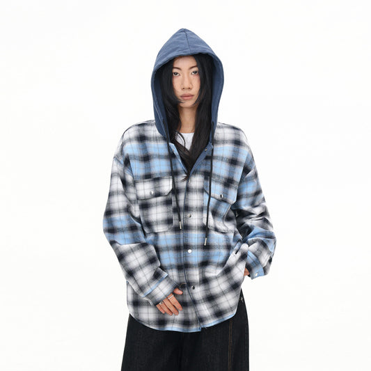 Reversible Tie-Dye Plaid Hooded Shirt for Men