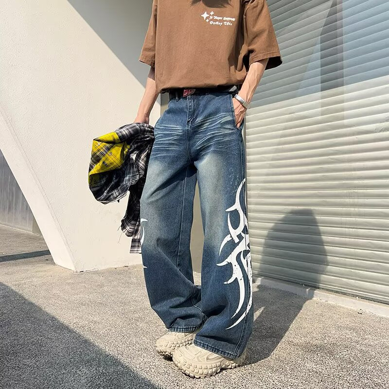Gradient Wide Leg Denim Pants - Harajuku Style