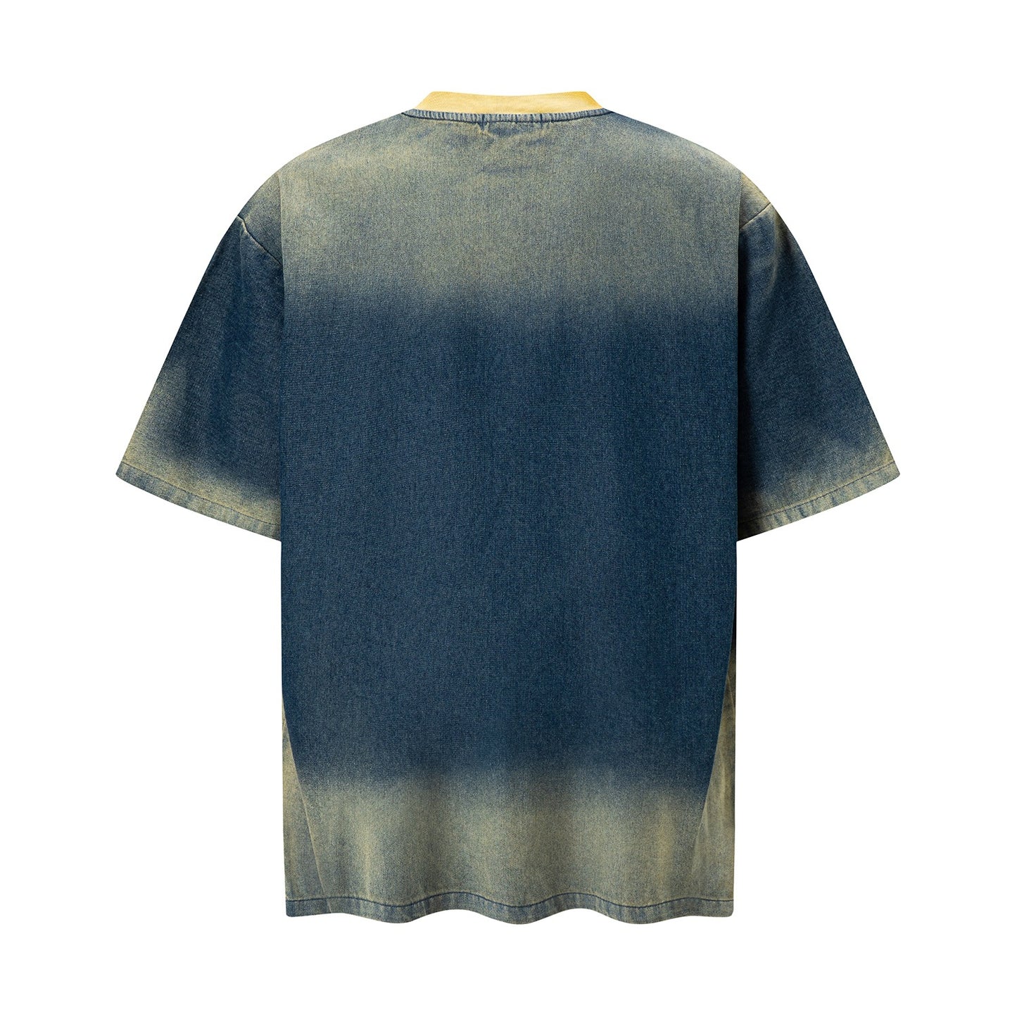 Star Letters Make Old Short Sleeves - Harajuku Cotton Loose Tee (Ginger Yellow, Blue)