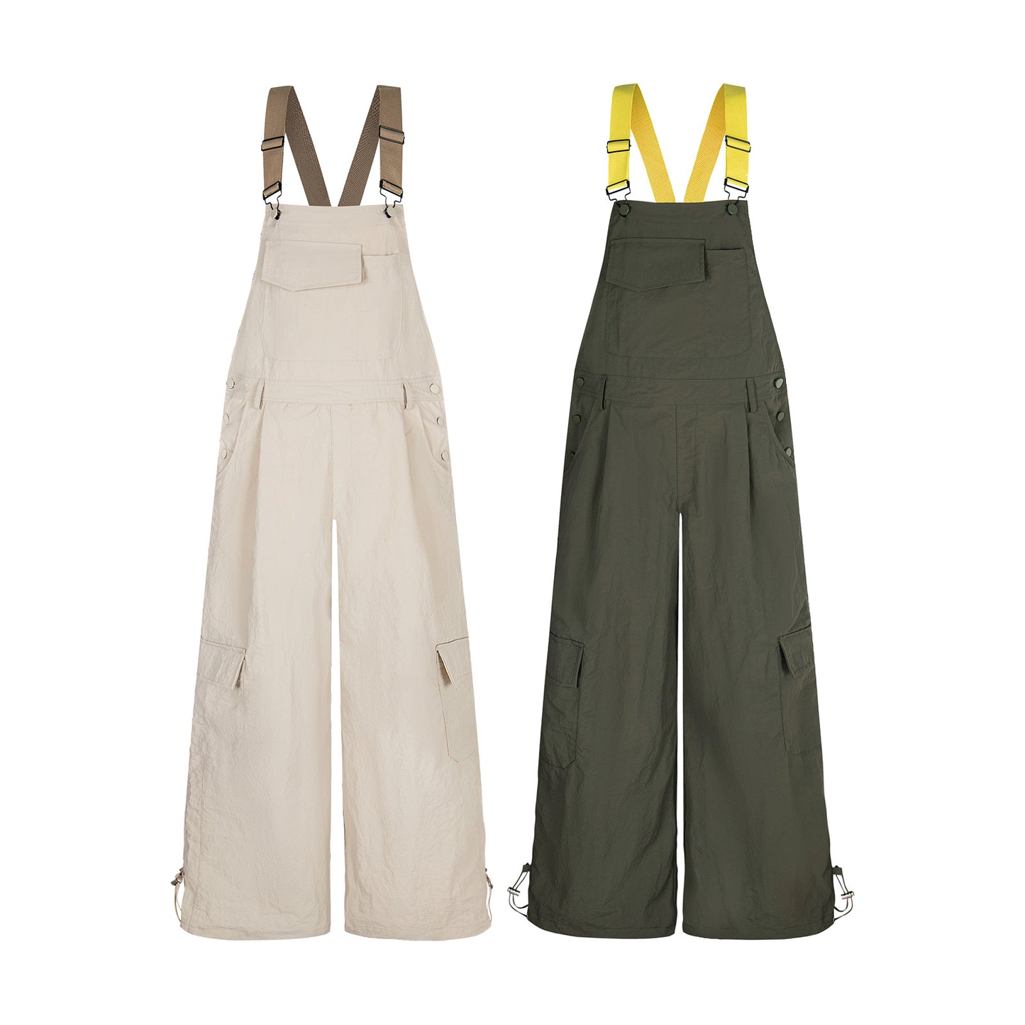 Adjustable Workwear Pocket Overalls in Vintage Apricot & Khaki Green