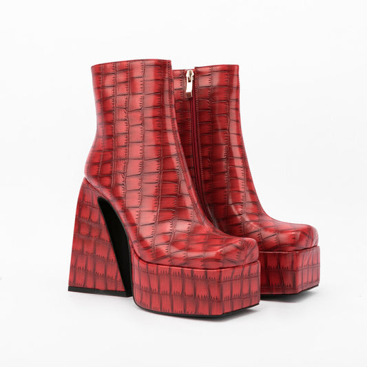 Chunky Heel Plaid Shaped Heel Nude Martin Boots for Women
