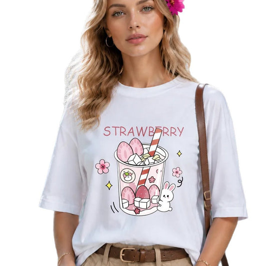 Harajuku Rabbit Pattern Loose Short-Sleeved T-Shirt — Unisex Cotton Print