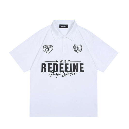 Harajuku Style Letter Printed Loose Fit Polo Shirt for Men