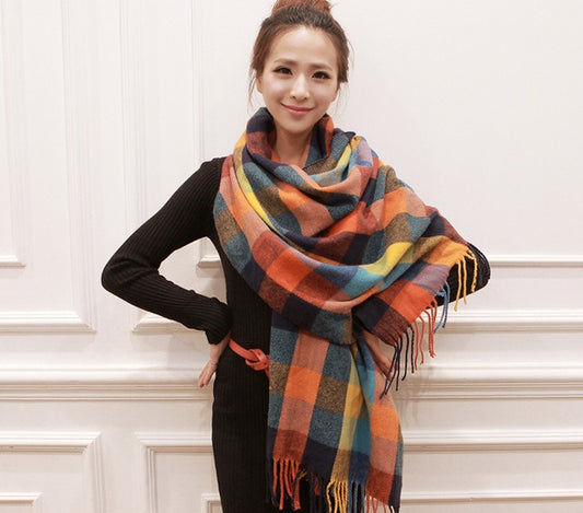 Harajuku Style Color Grid Imitation Cashmere Scarf