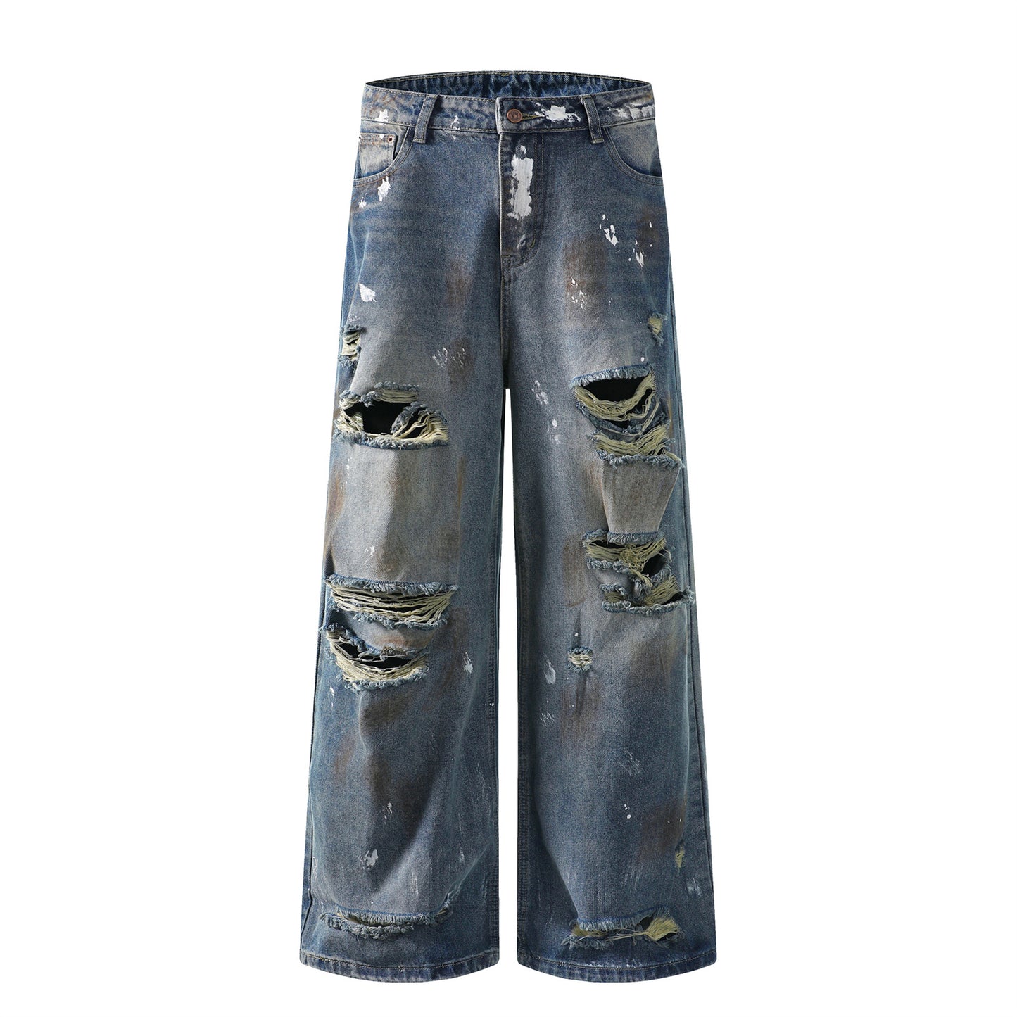 Harajuku-Inspired Mud Stained Denim Jeans