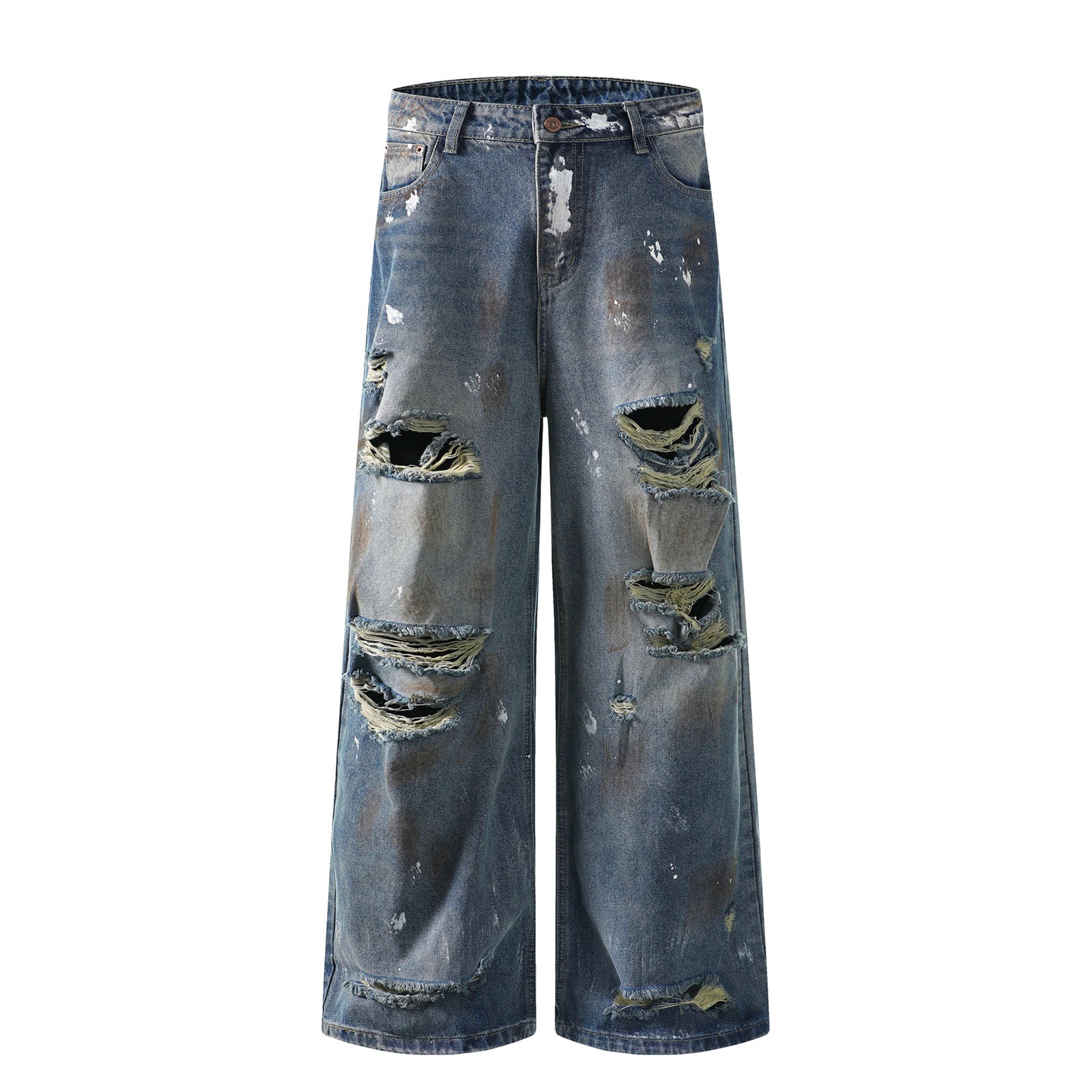 Harajuku-Inspired Mud Stained Denim Jeans