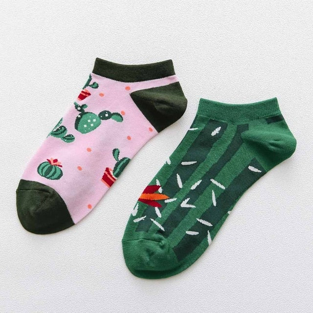 Playful Harajuku Men's Cotton Ankle Socks - Funny Animal & Fruit Designs