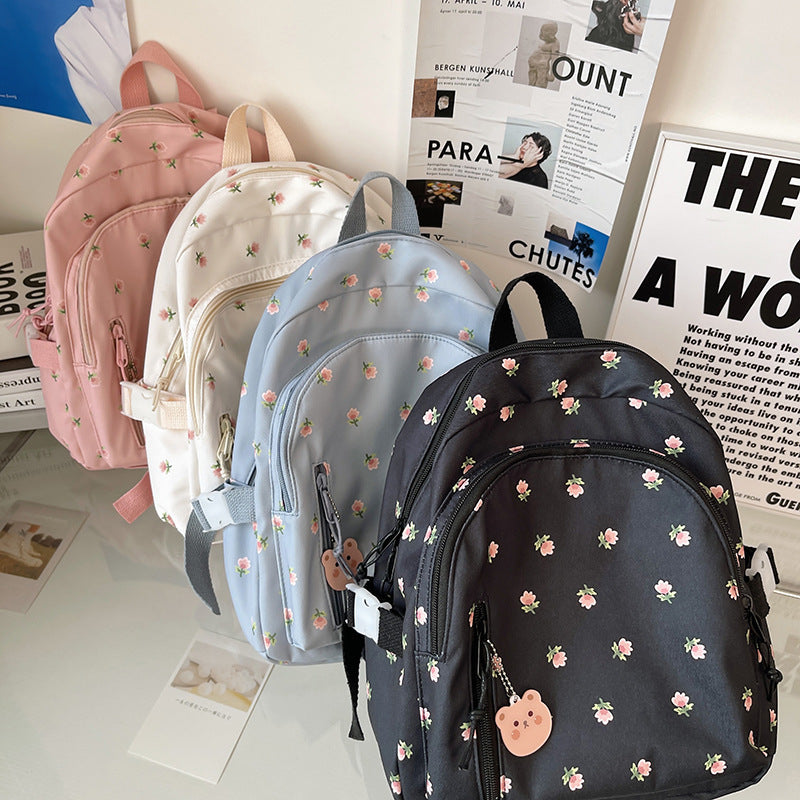 Floral Nylon Backpack - Harajuku Style School Bag