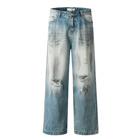 Harajuku Style Color Block Distressed Denim Pants for Men