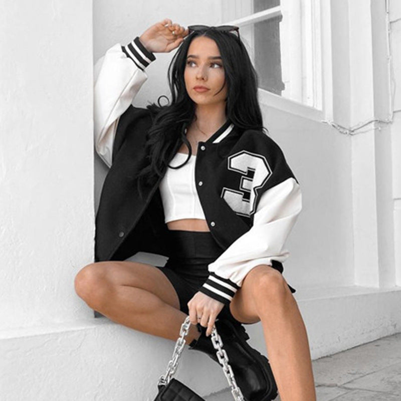 Spicy Girl Lettered Baseball Jacket for Women