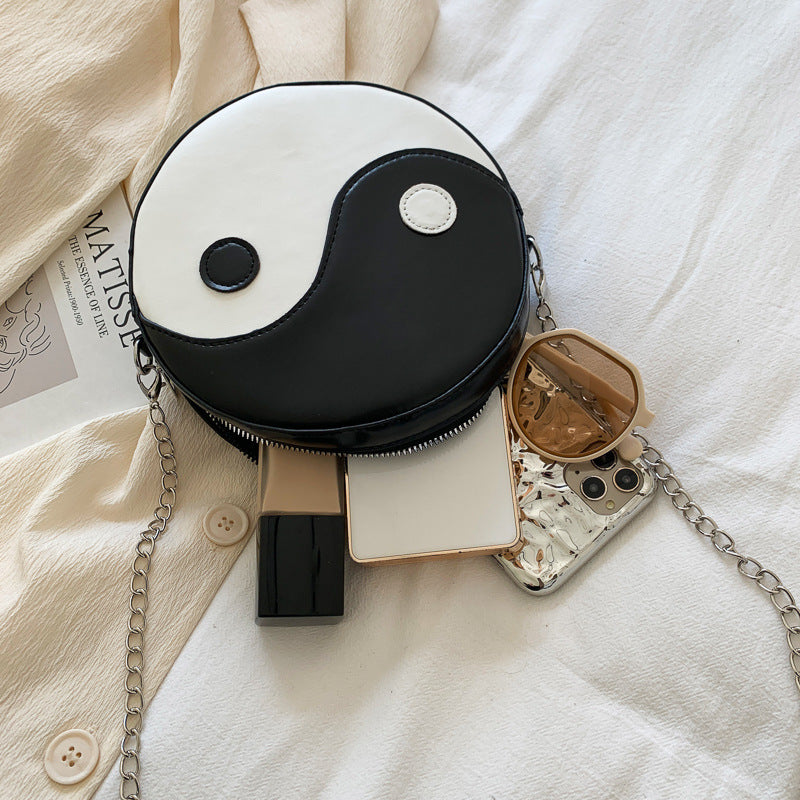 Black and White Yin Yang Round Bag - Casual PU Messenger