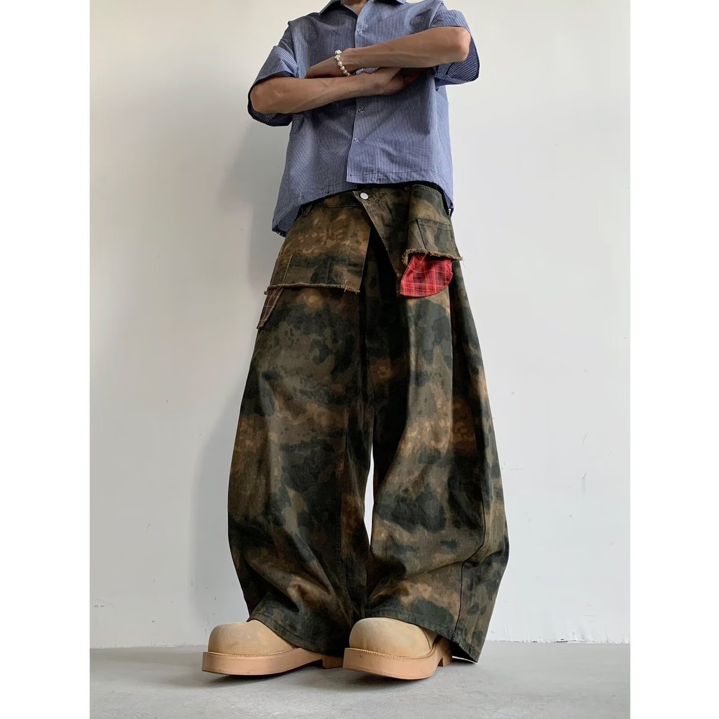 Camouflage Wide Leg Double-Waisted Jeans