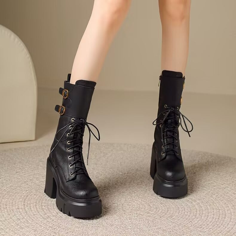 Women's Boots with Thick Sole and Height-Increasing Midsole