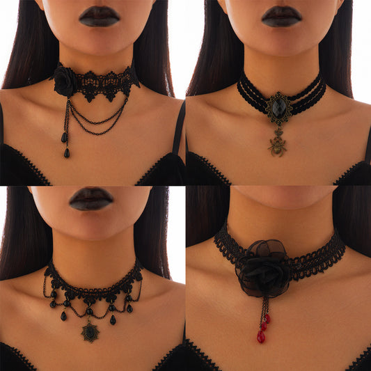 Spooky Lace Spider Web Necklace for Halloween
