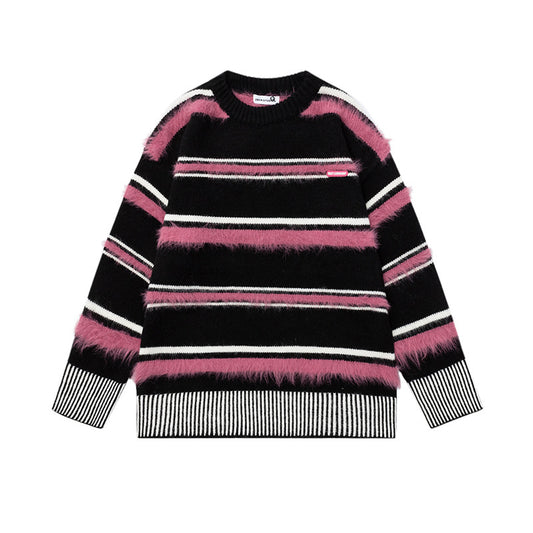 Color-block Knit Sweater with Women's Beanie Set - Youthful Y2K