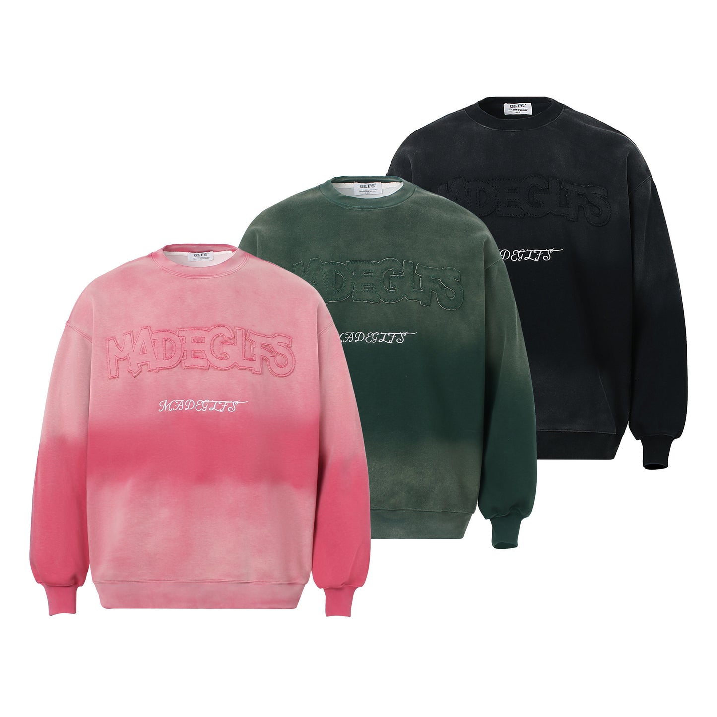 Washed Gradient Color Patchwork Embroidered Sports Sweatshirt