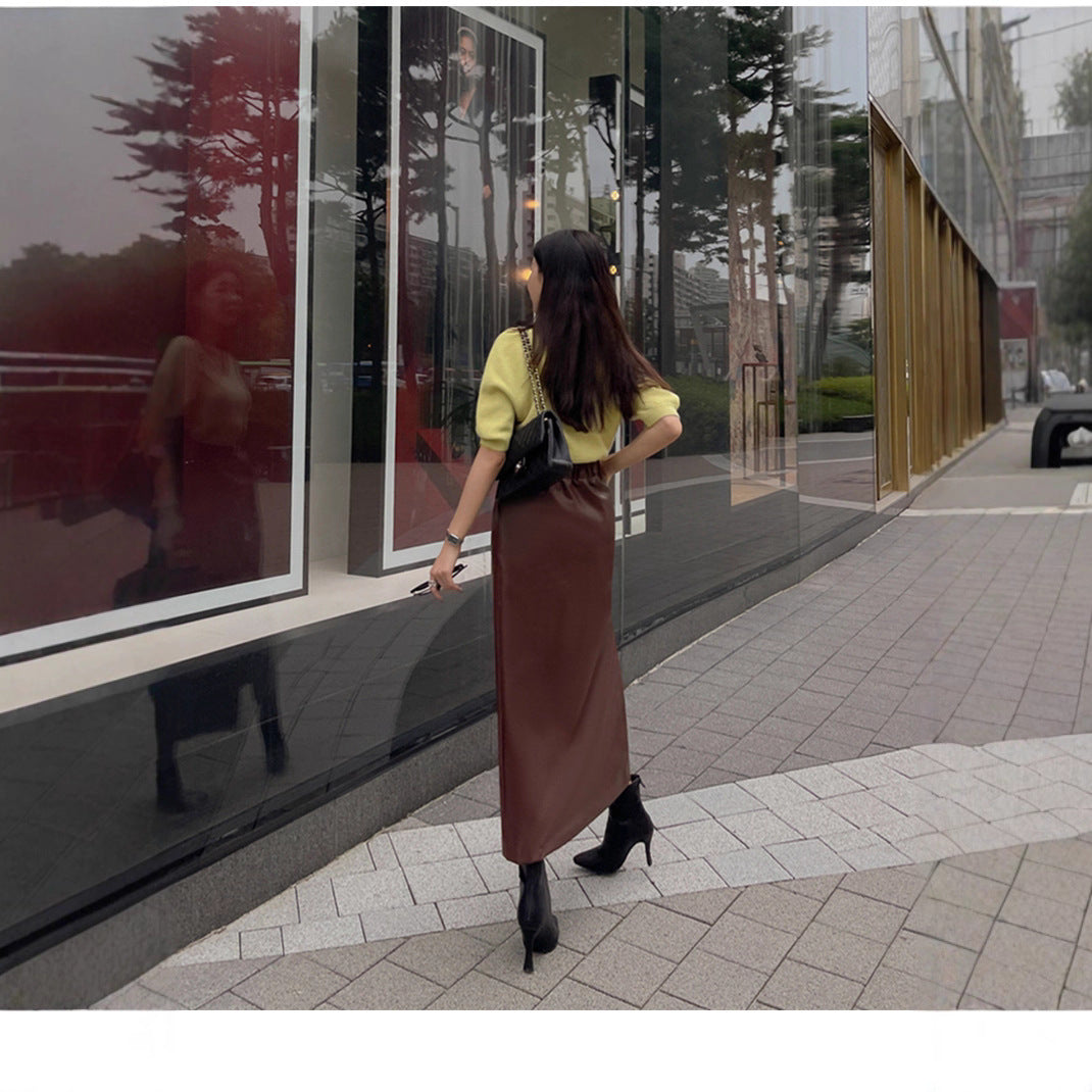 High-Waisted Midi Skirt for Women with Split Design