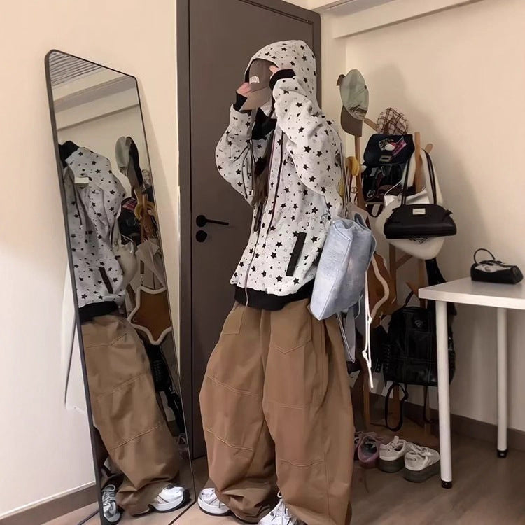 Star All-Over Print Gray Hooded Sweatshirt