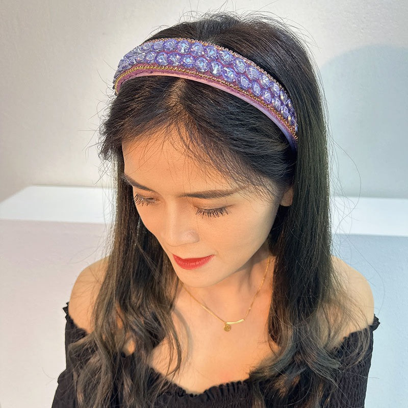 Double Row Geometric Circular Purple Rhinestone Headband