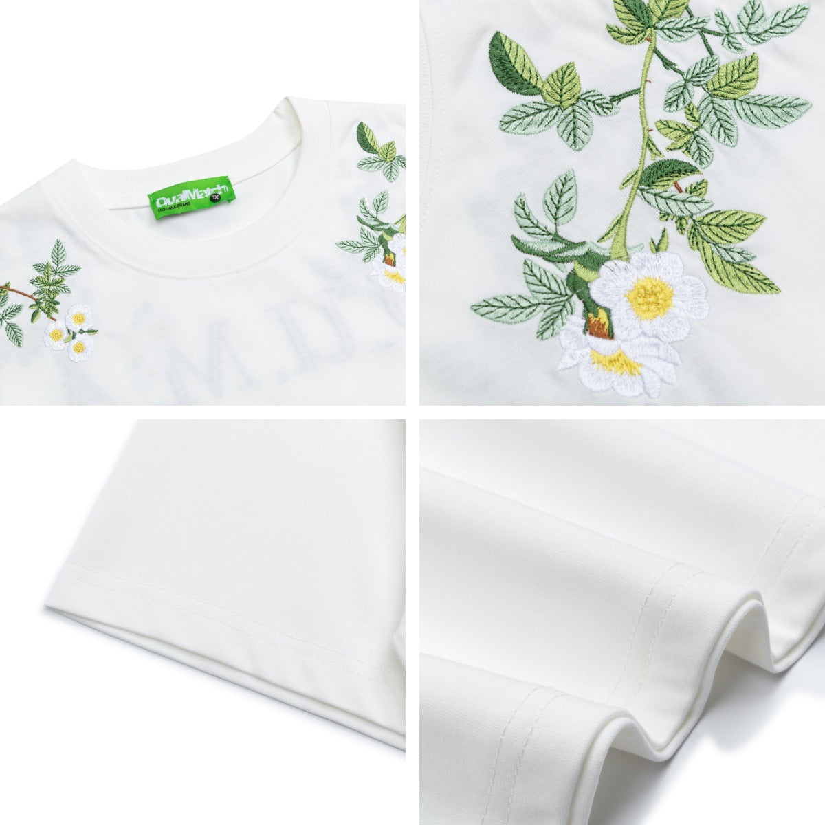 Floral Letter Embroidery Crew Neck T-Shirt