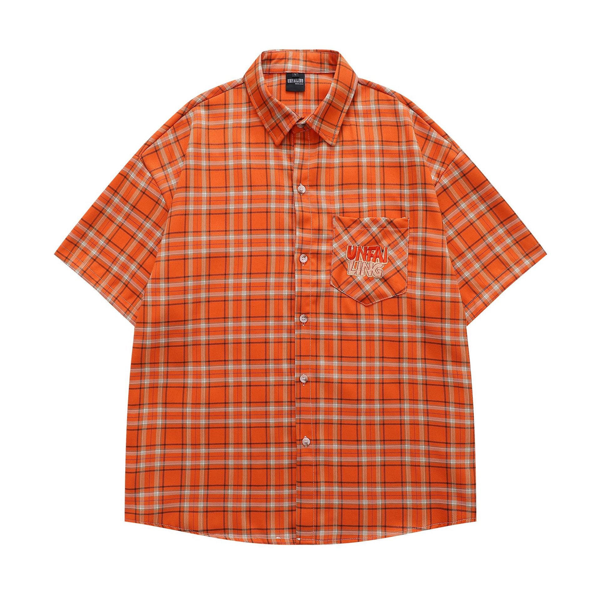 Retro Letter Embroidery Plaid Loose Casual Shirt
