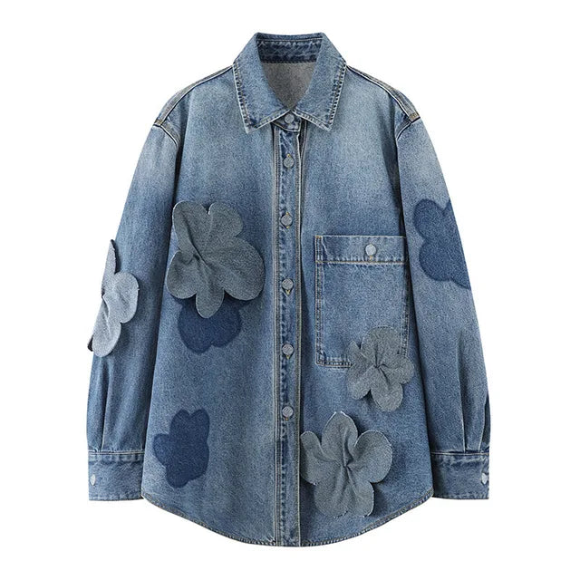 Light Luxury Three Dimensional Flower Denim Jacket