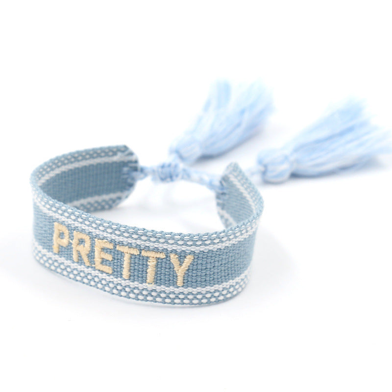 Embroidered Logo Woven Tassel Couple Wrist Strap Bracelets