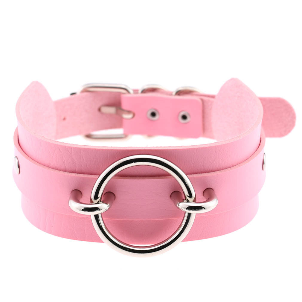 Harajuku Exaggerated PU Leather O-Ring Collar Necklace