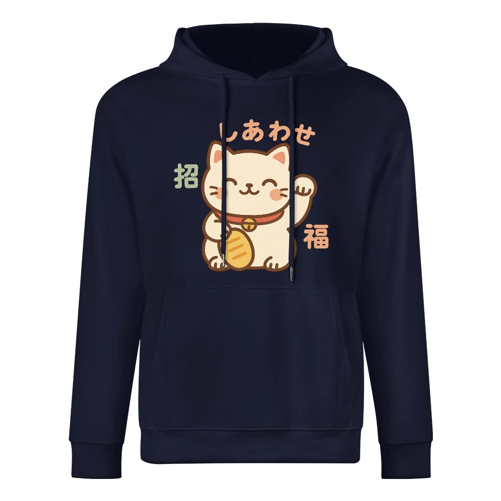 Lucky Cat Pure Cotton Hoodie - Navy Blue