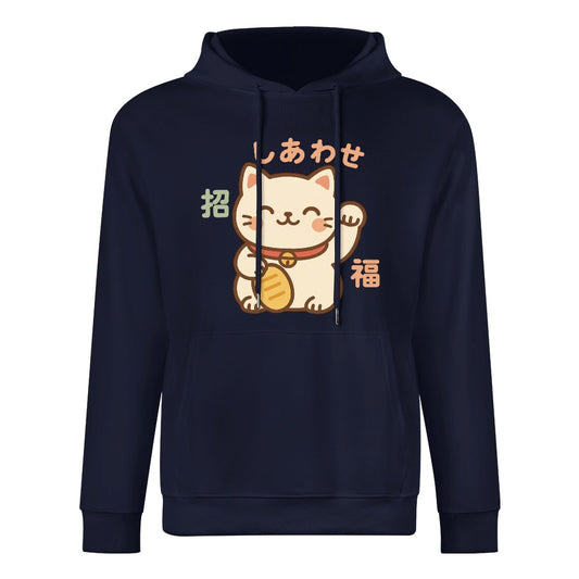 Lucky Cat Pure Cotton Hoodie - Navy Blue