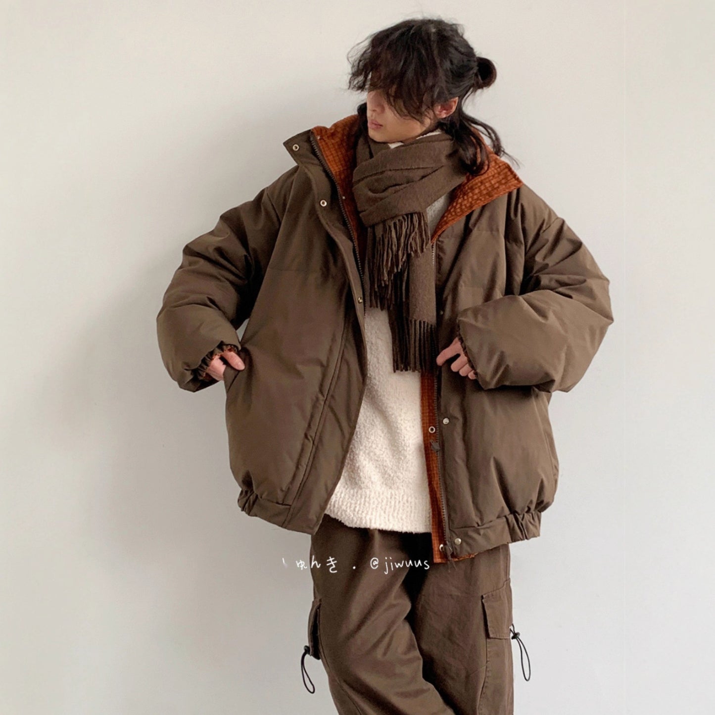 Retro Stand-Up Collar Reversible Down Cotton Coat - Loose Thick Warm Cotton Jacket