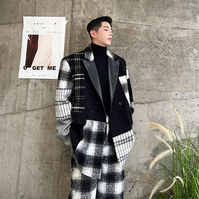Big Size Black Plaid Woolen Coat - Harajuku Style