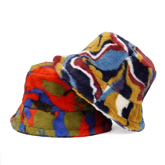 Camouflage Faux Fur Bucket Hat - Warm & Stylish Fisherman Hat