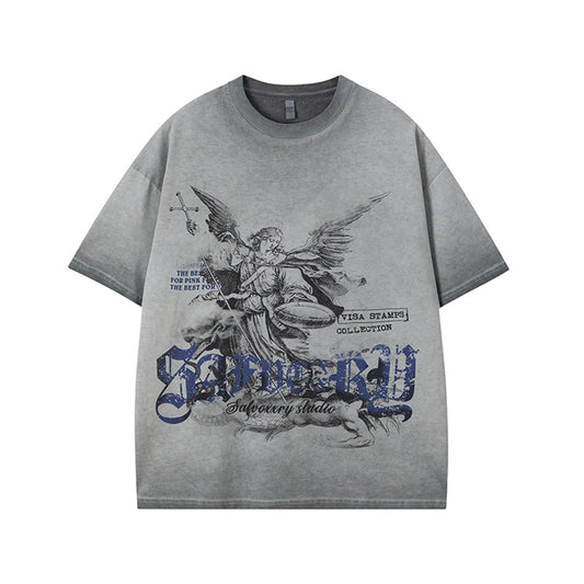 Harajuku Style Casual Grey Short Sleeved T-Shirt