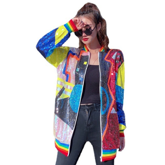 Harajuku Style Sequin Baseball Jacket for Women